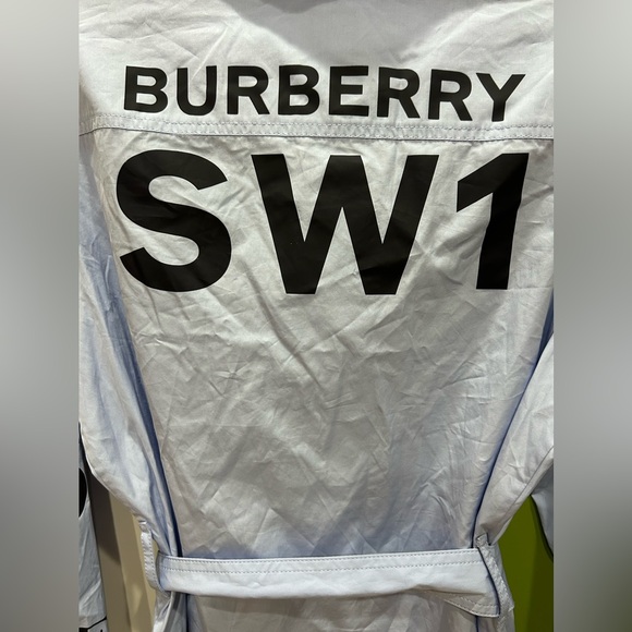 BURBERRY
'kari' Horseferry Print Shirt Mini Dress In Light Blue size 10 - Picture 6 of 11